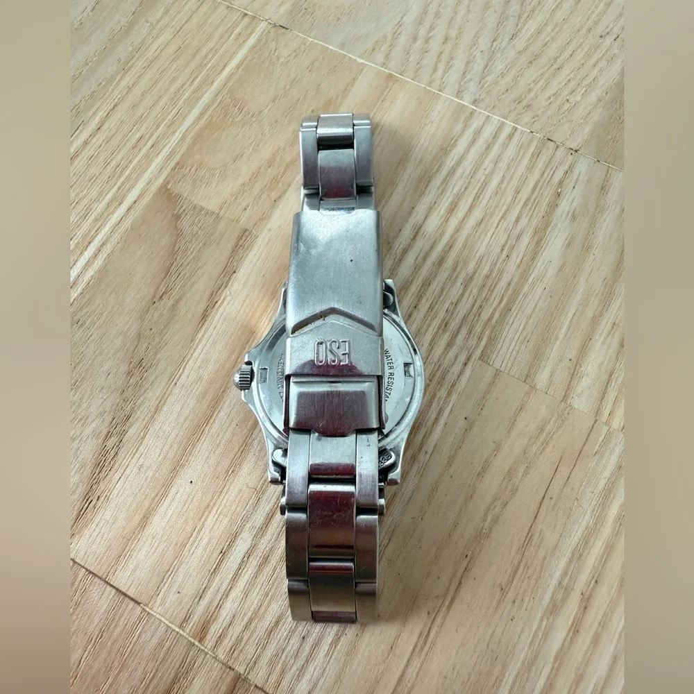 Esq by Movado ladies silver tone stainless steel watch NEW BATTERY